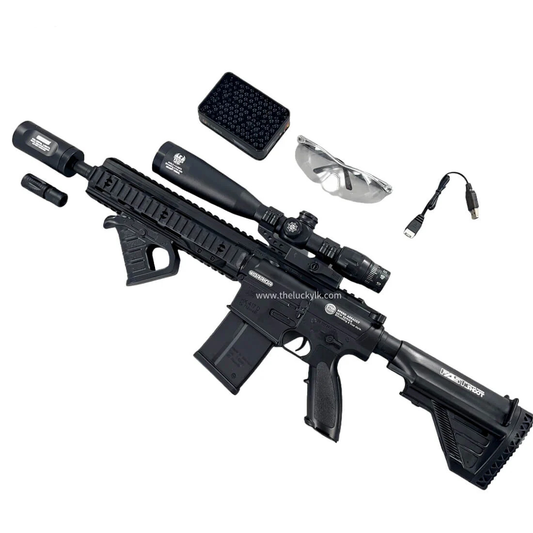 Exquisite Engraving HK417 Gel Blaster High Rate of Fire Smooth Shooting With 7 Colors of Lighted Silencer