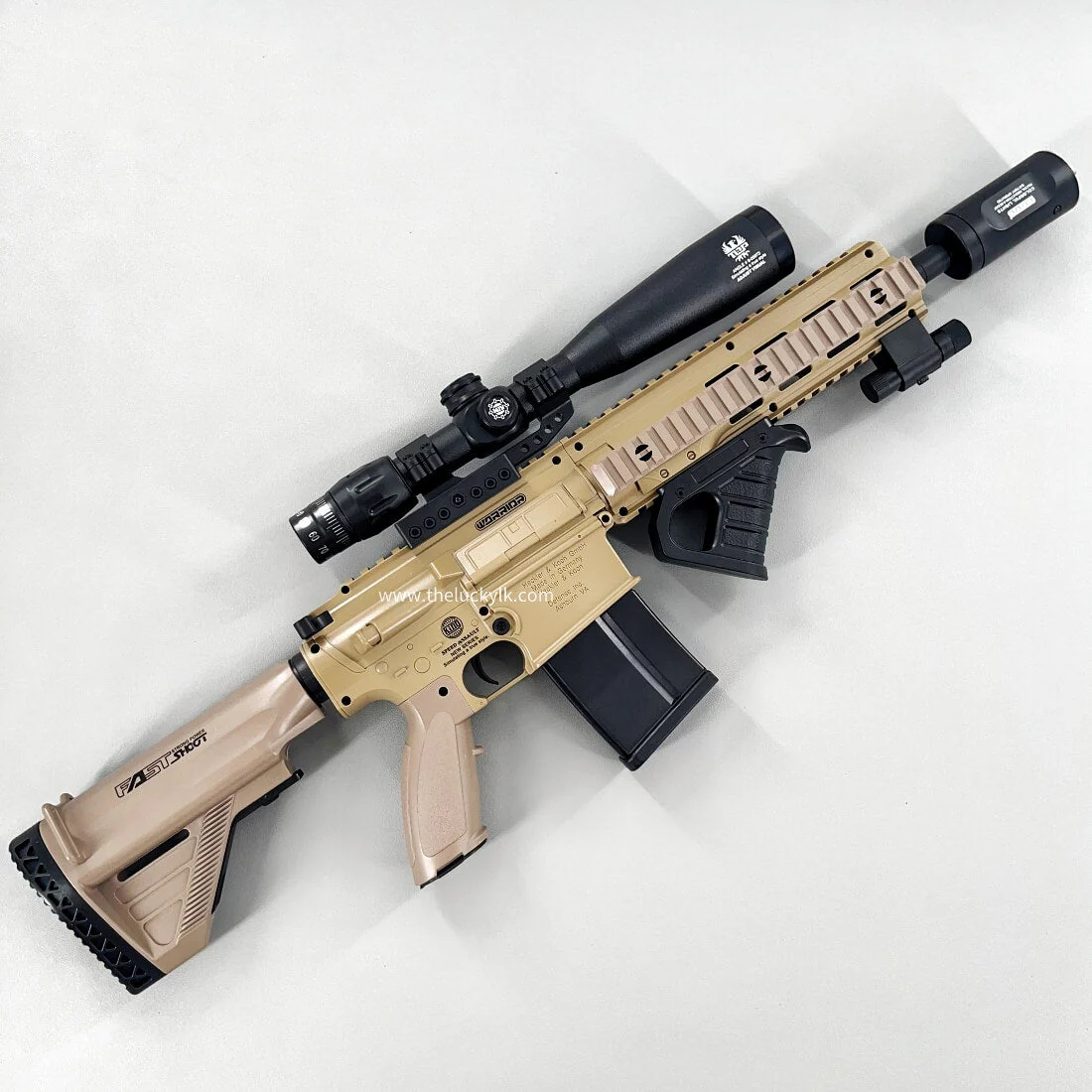 Exquisite Engraving HK417 Gel Blaster High Rate of Fire Smooth Shooting With 7 Colors of Lighted Silencer