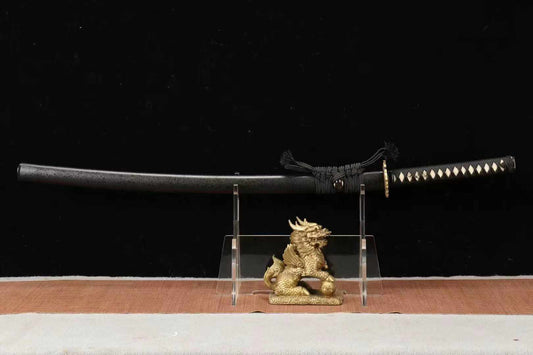 26-Inch Samurai Sword - Pearl Fish Skin Handle, Soil-Covered Blade, Tri-Color Grind