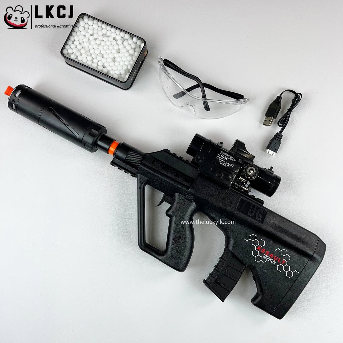 Mini Aug Gel Blaster With 7 Colors of Lighted Silencer Recommended Age Range: 10-15 Years
