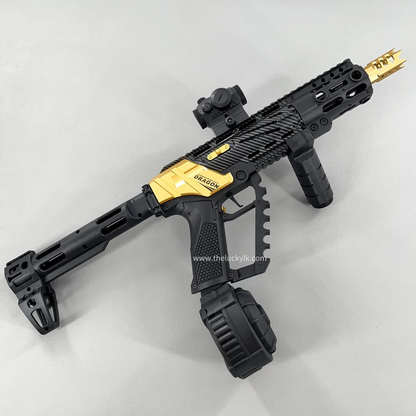 Carbon Fiber Gold Dragon MK17 Gel Blaster Equipped With A Multicolor Illuminated Suppressor