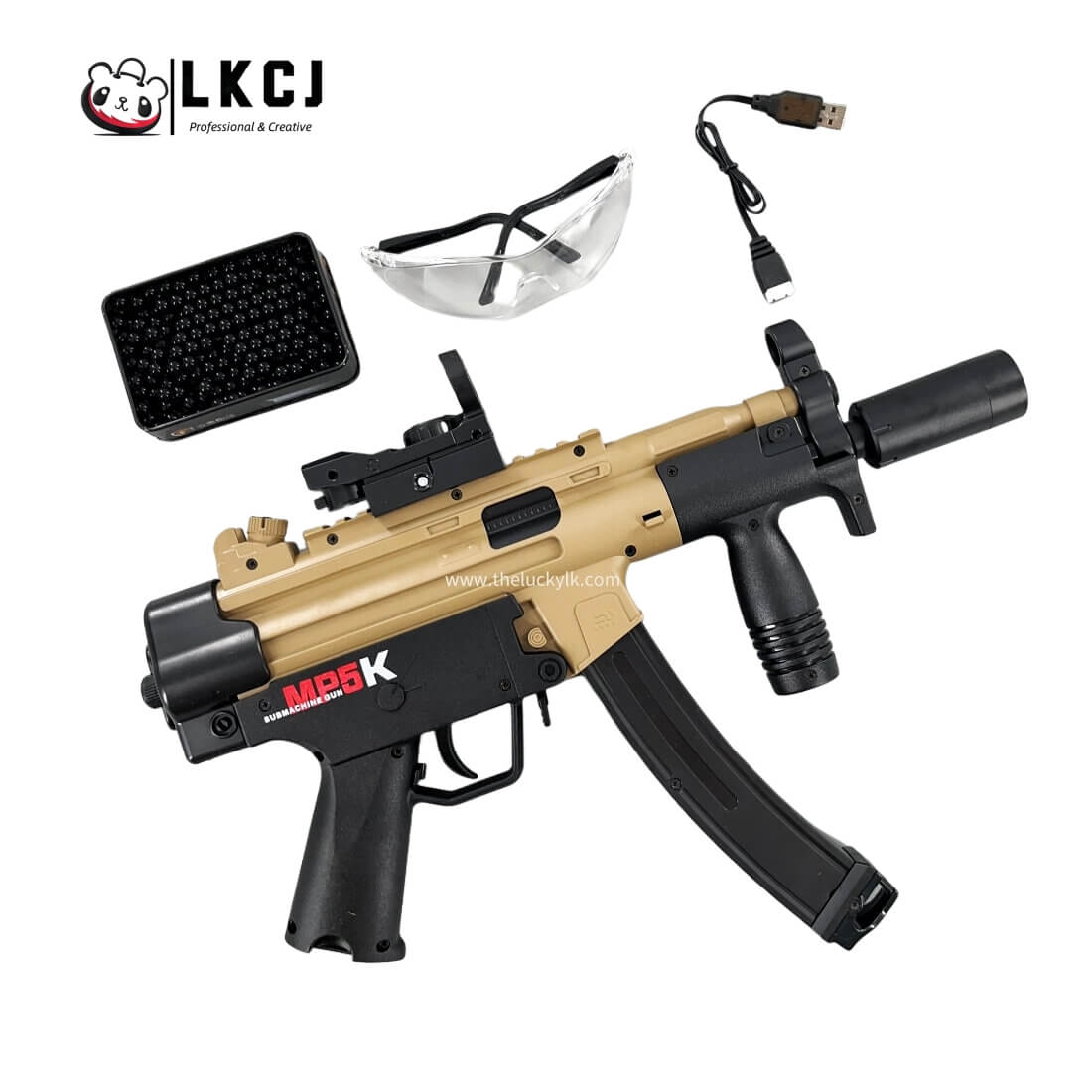 Exquisite Engraving MP5K Gel Blaster High Rate of Fire  Smooth Shooting With 7 Colors of Lighted Silencer