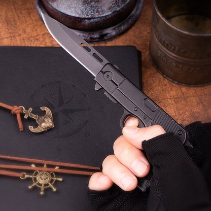 7" Tactical Pistol Replica Gun Spring OPEN Assisted Grey Pocket Knife