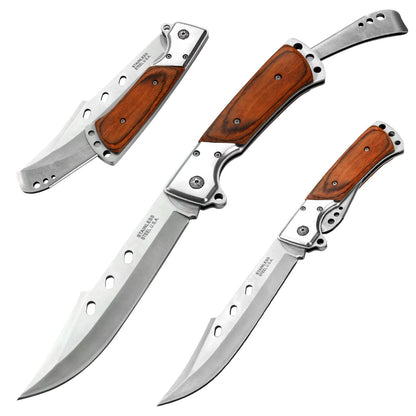 Colorful Wooden Handle Bowie Folding Knife
