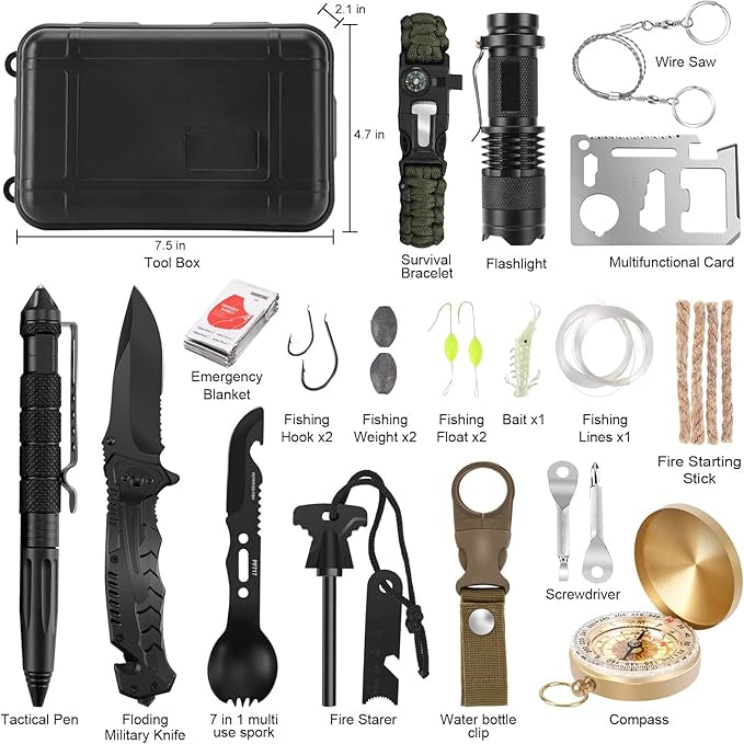 Survival Kit 28 in 1, Survival Gear Tool Emergency Tactical Equipment
