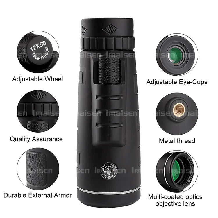 Dual Focus 12x50 Waterproof Monocular Spotting Scope With Universal Phone Mount