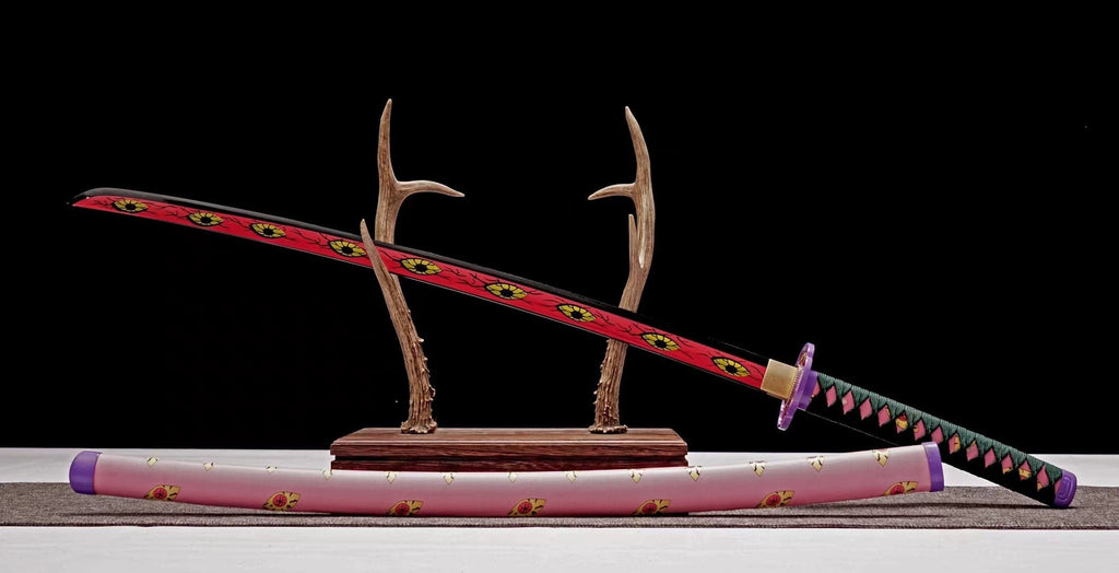 Hand Forged Anime Katana Demon Slayer Kokushibo 1045 Carbon steel Red Blade
