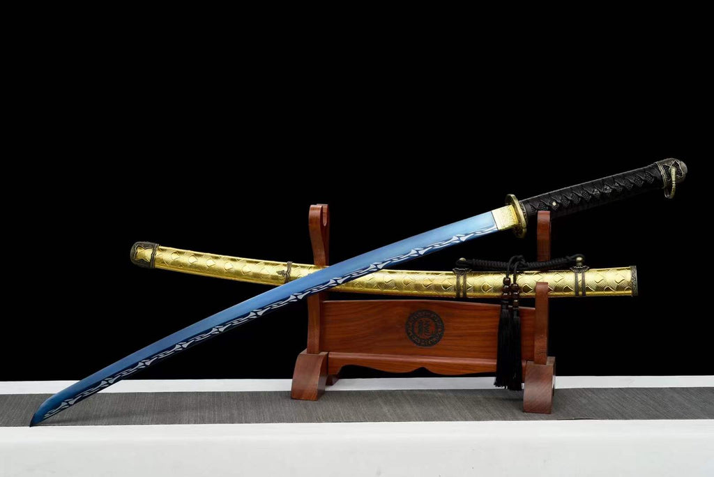 Hand Forged Japanese Samurai Katana 98 High manganese Steel Baked Blue