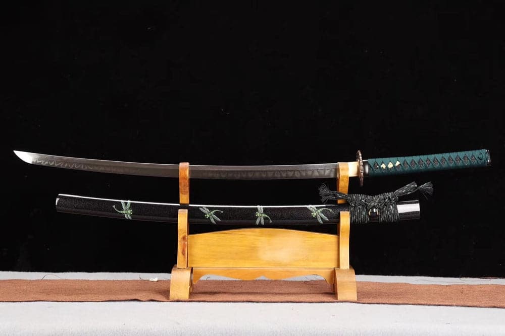 Hand Forged Japanese Samurai Katana Dragonfly Specialty leaf pattern burnishing blade
