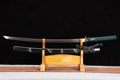 Hand Forged Japanese Samurai Katana Dragonfly Specialty leaf pattern burnishing blade
