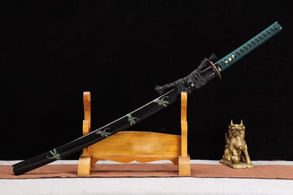 Hand Forged Japanese Samurai Katana Dragonfly Specialty leaf pattern burnishing blade