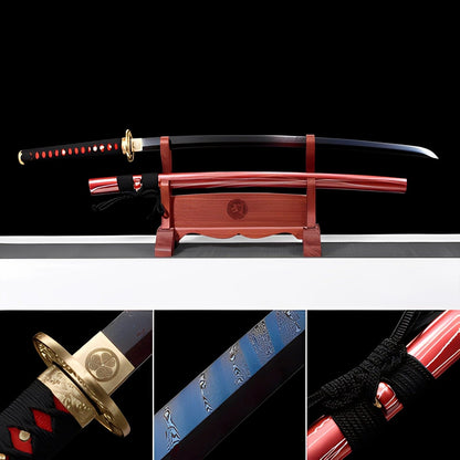 Hand Forged Japanese Samurai Katana Naraka：Bladepoint Pattern Steel Blade baking blue