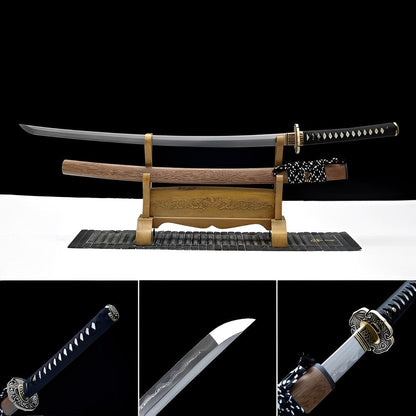 Hand Forged Japanese Samurai Katana Qi Gan Pattern Steel Wooden color