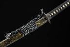 Hand Forged Japanese Samurai Katana Sea Wave Cutter Plate Pattern Steel Yellow