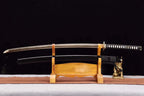 Hand Forged Japanese Samurai Katana Trefoil 1060 High Manganese Steel Baked gold blades