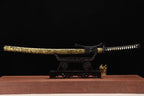 Hand Forged Japanese Samurai Katana Yama T8 carbon tool steel Yellow engraved knife sheath
