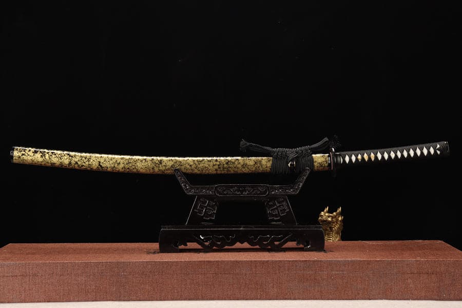 Hand Forged Japanese Samurai Katana Yama T8 carbon tool steel Yellow engraved knife sheath