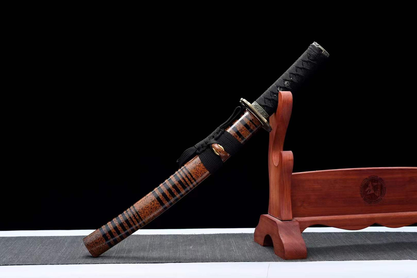 Hand Forged Japanese Tanto Storm Short Sword Manganese Steel Blackened blades