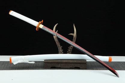 Handmade Anime Katana Demon Slayer Kyojuro Rengoku Nichirin Sword 1045 High Carbon Steel White