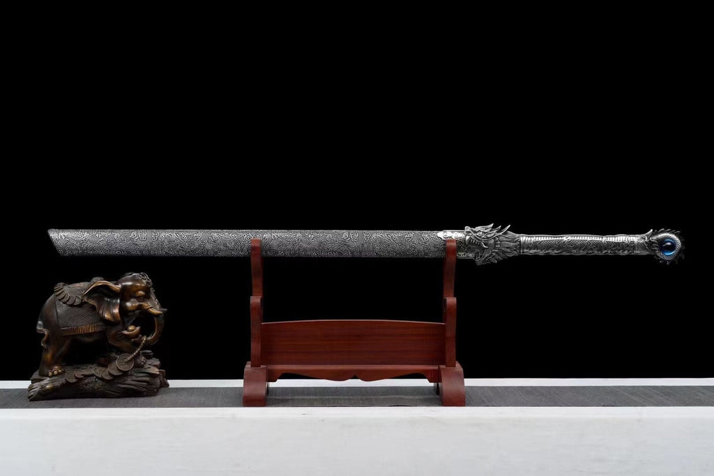 Handmade Ao Tian Manganese Steel Chinese Sword Baked blue engraving