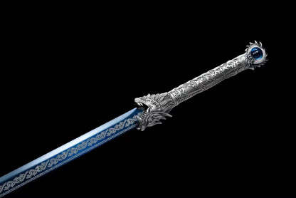 Handmade Ao Tian Manganese Steel Chinese Sword Baked blue engraving