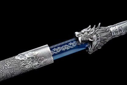 Handmade Ao Tian Manganese Steel Chinese Sword Baked blue engraving