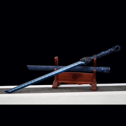 Handmade Dragon Flame Battle Blade Chinese Sword With Blue Blade