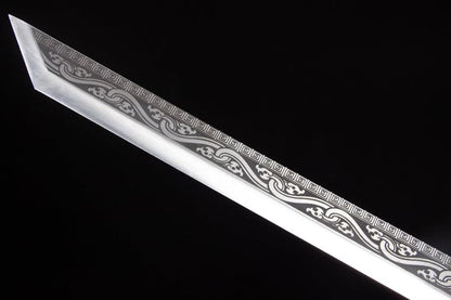 Handmade High Manganese Steel Ink Dragon Chinese Sword With black Sheath