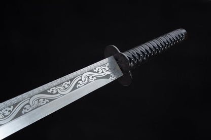 Handmade High Manganese Steel Ink Dragon Chinese Sword With black Sheath