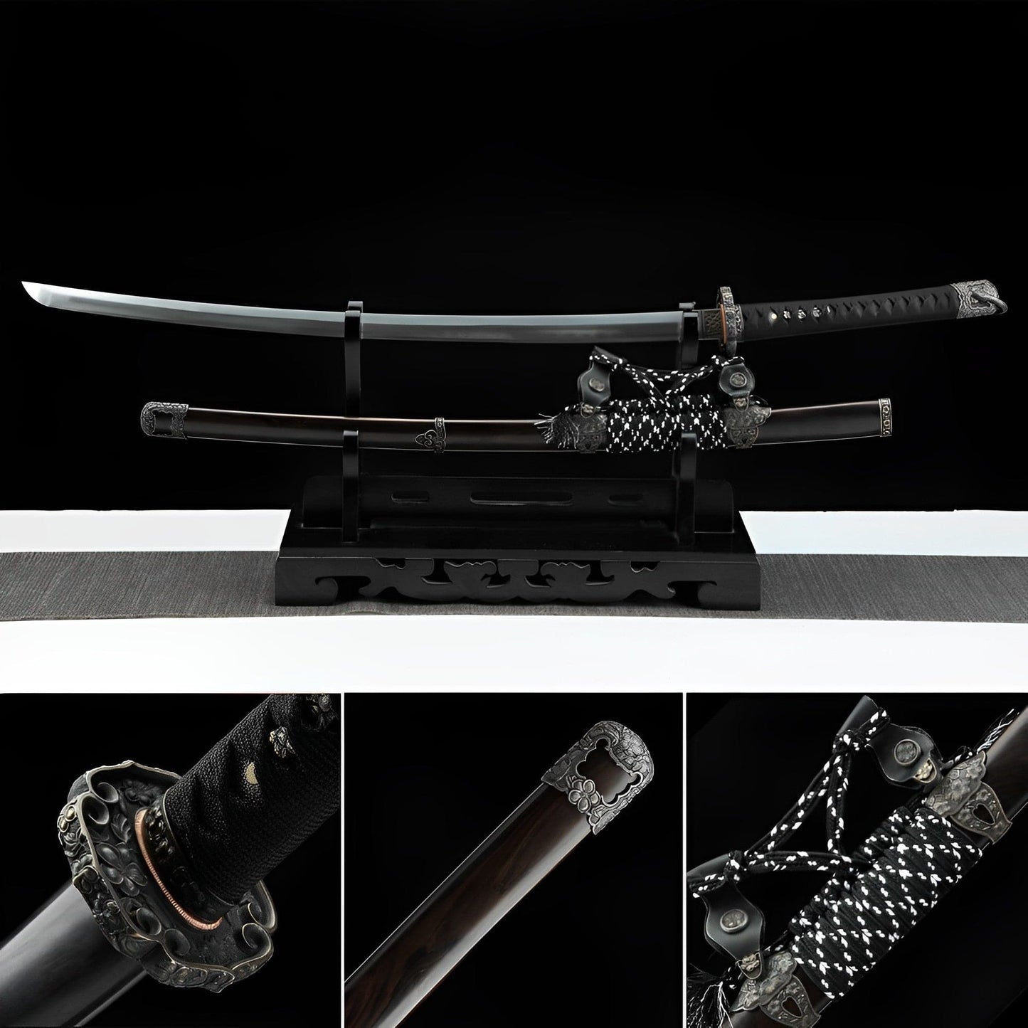 Handmade Japanese Tachi Odachi Sakura Pattern Steel High Ebony