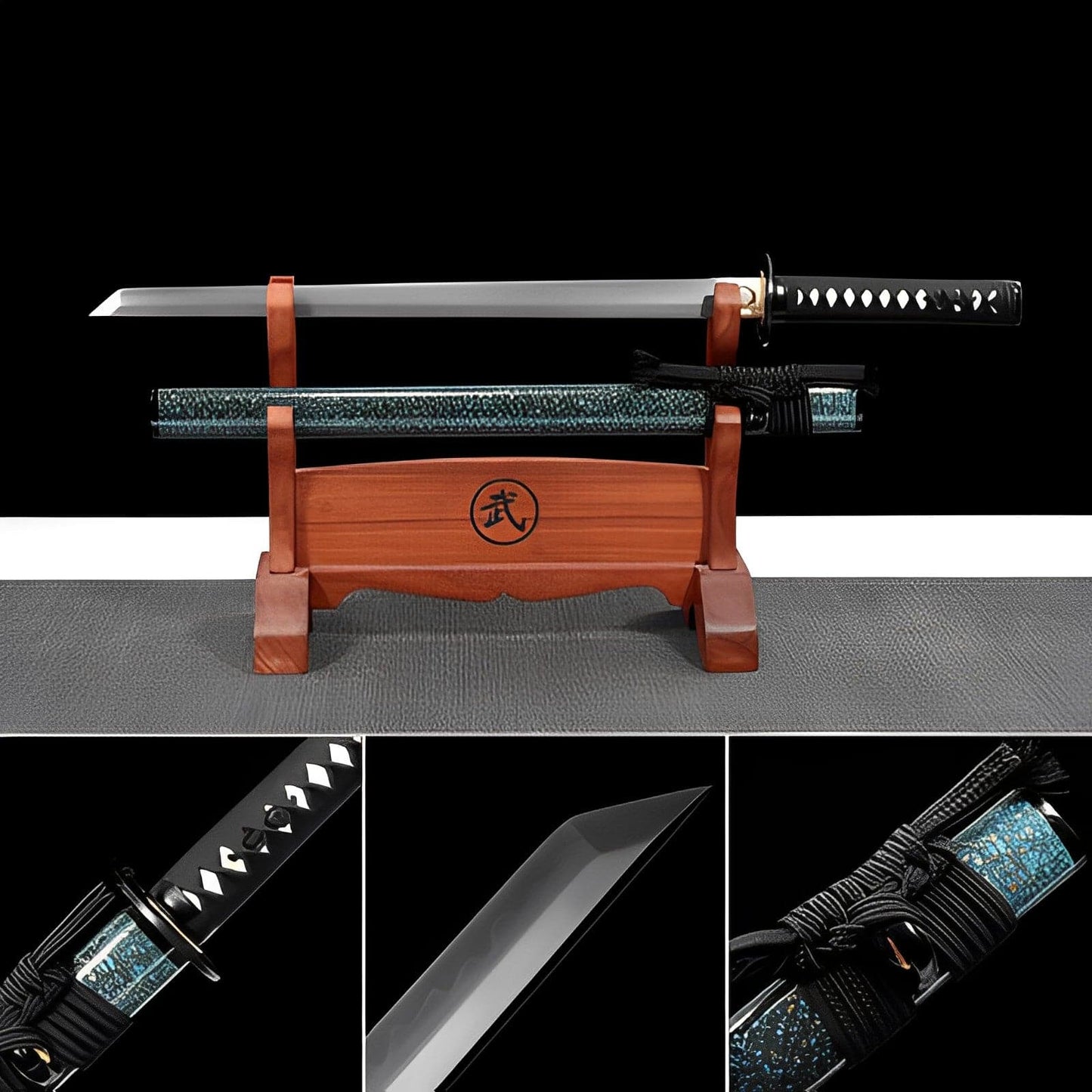 Handmade Japanese Wakizashi Green Steel Shadow T10 burned edge