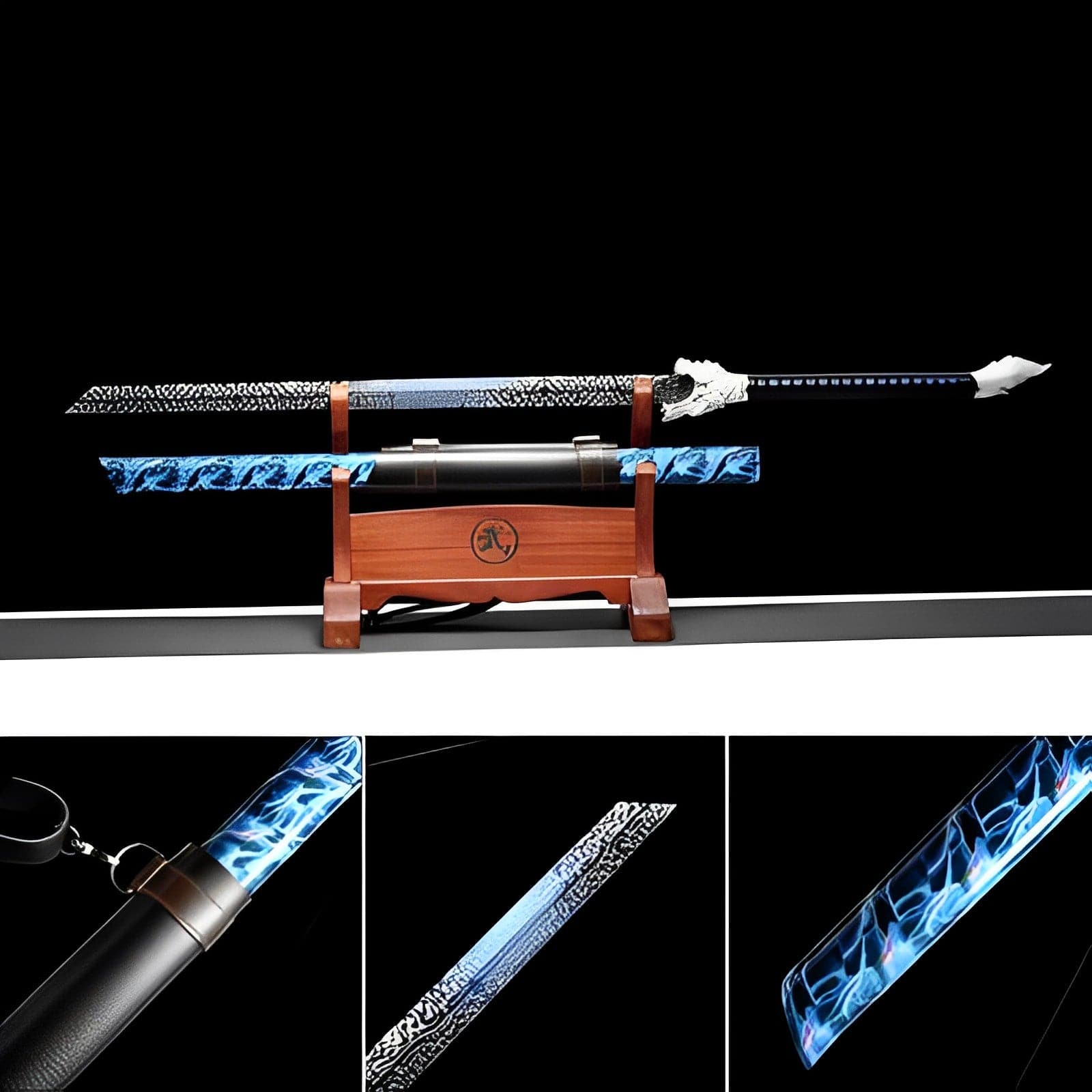 Handmade Silver Moon Wolf King High Manganese Steel Chinese Sword With Baked Blue Blade