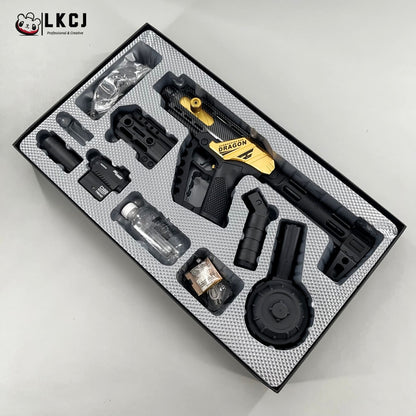 Carbon Fiber Gold Dragon MK17 Gel Blaster Equipped With A Multicolor Illuminated Suppressor